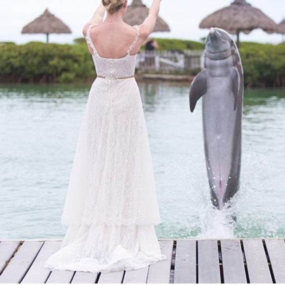 Olia Zavozina Isabelle Lace A-Line Peekaboo Layered Wedding Gown - Picture 3 of 13